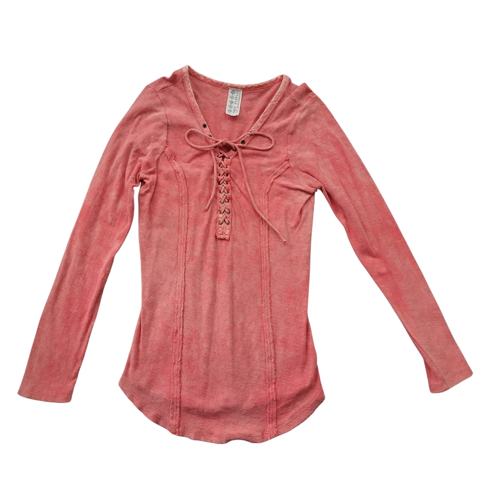 Free People Lace Up Chilton Henley Top Womens L Pink ASO Tori Vega Victorious - Picture 2 of 5